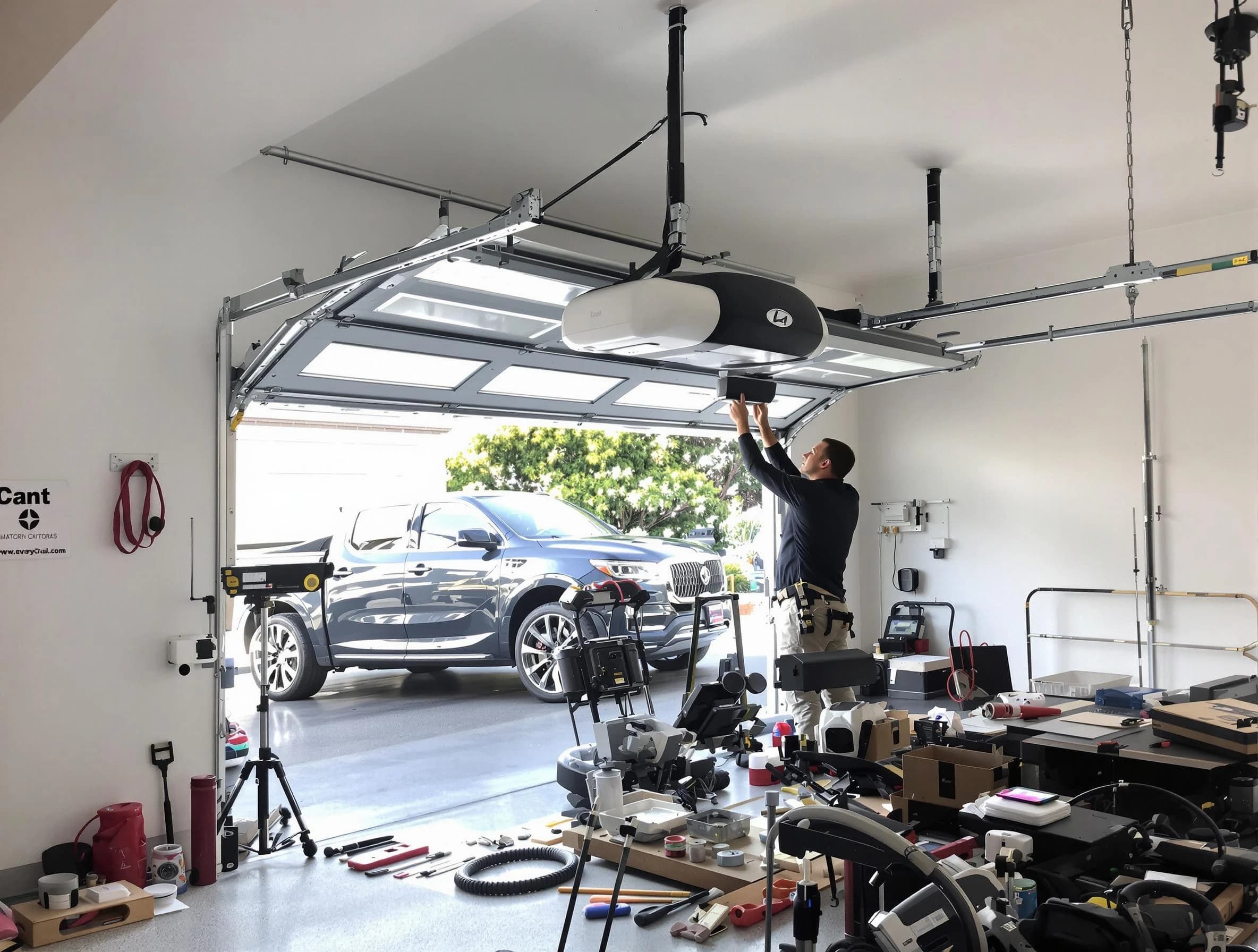 Paramus Garage Door Repair specialist installing smart garage door opener system in Paramus home