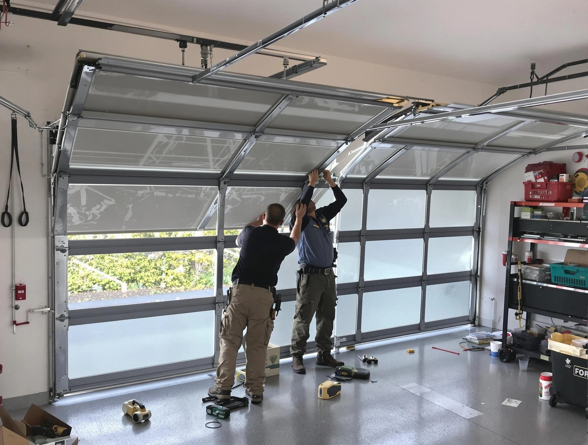 Paramus Garage Door Repair expert performing precise panel replacement on Paramus garage door