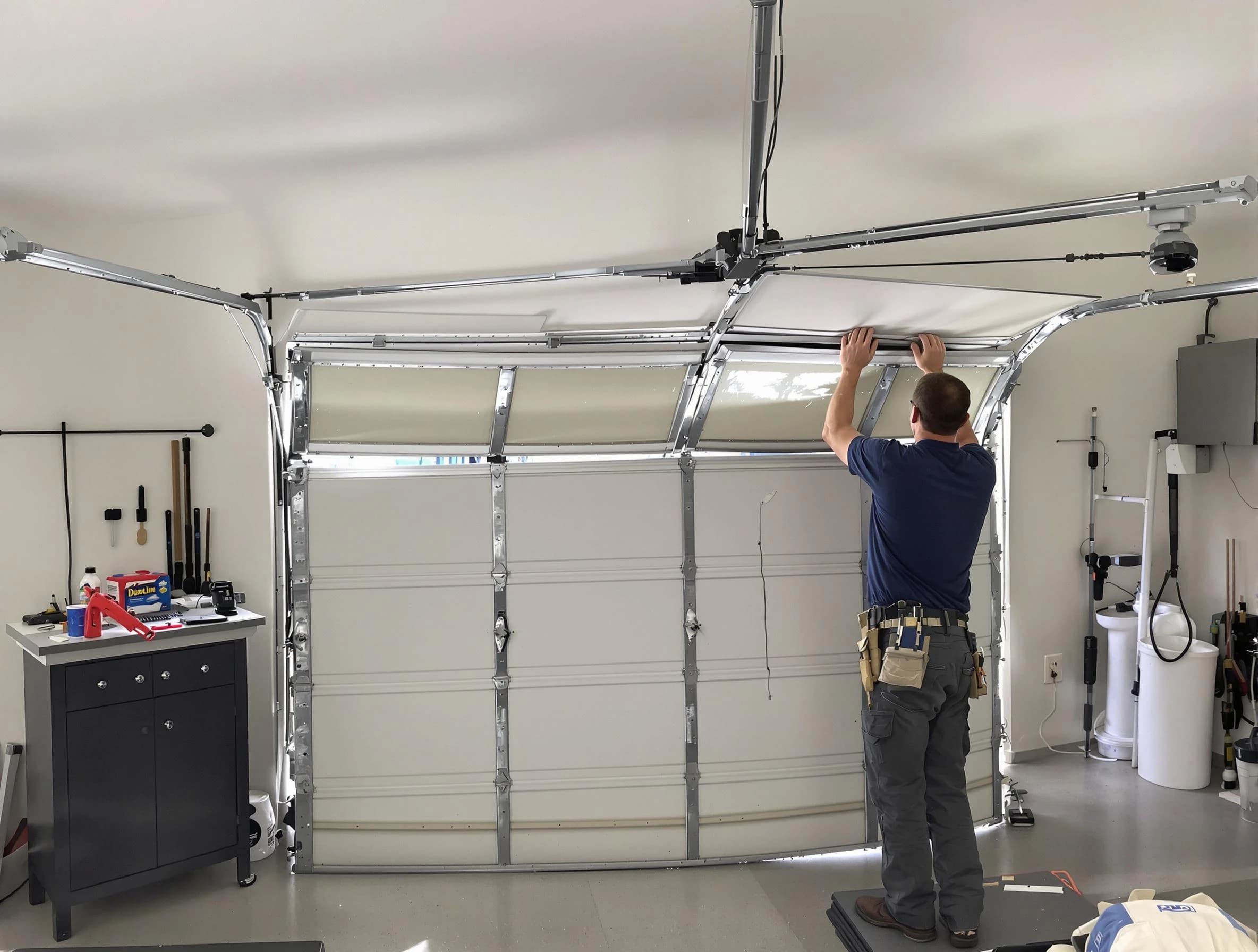 Paramus Garage Door Repair specialist performing precise section replacement on Paramus garage door