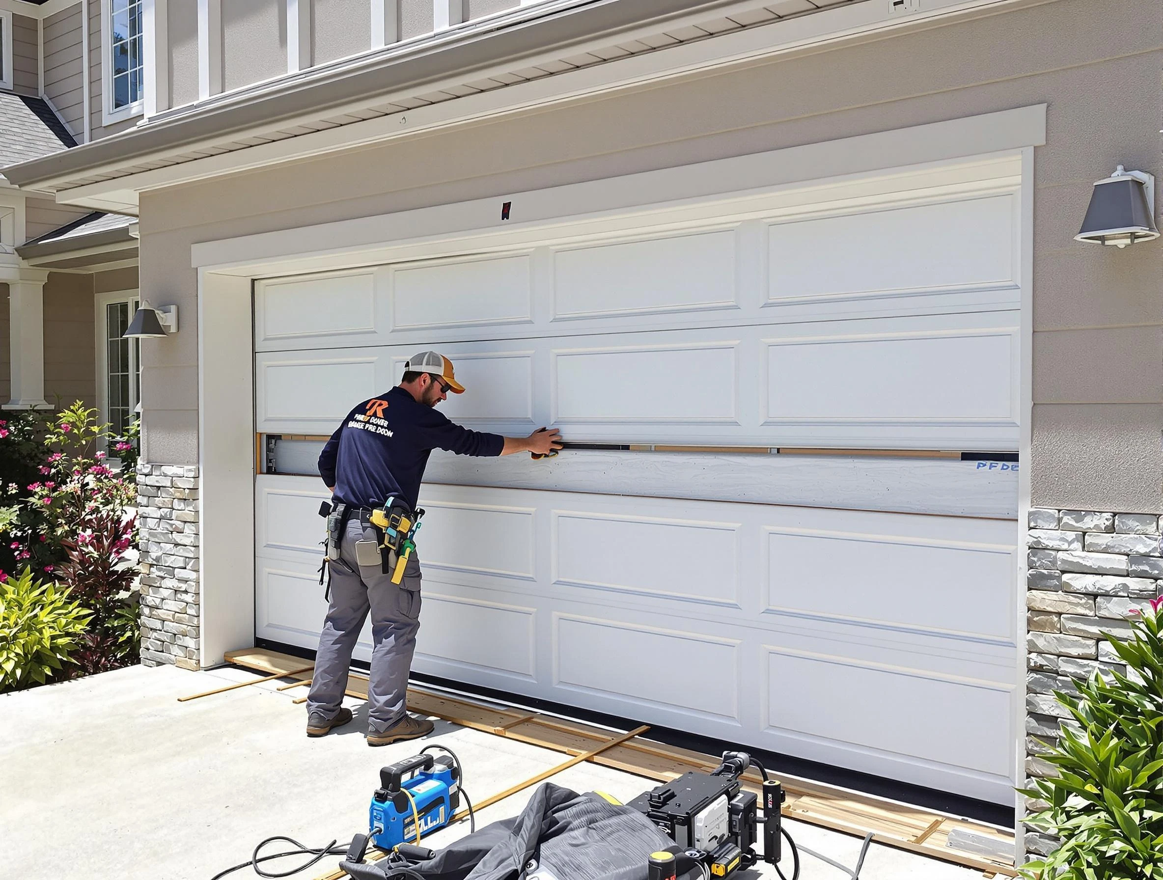 Paramus Garage Door Repair team performing complete garage door replacement at Paramus residence