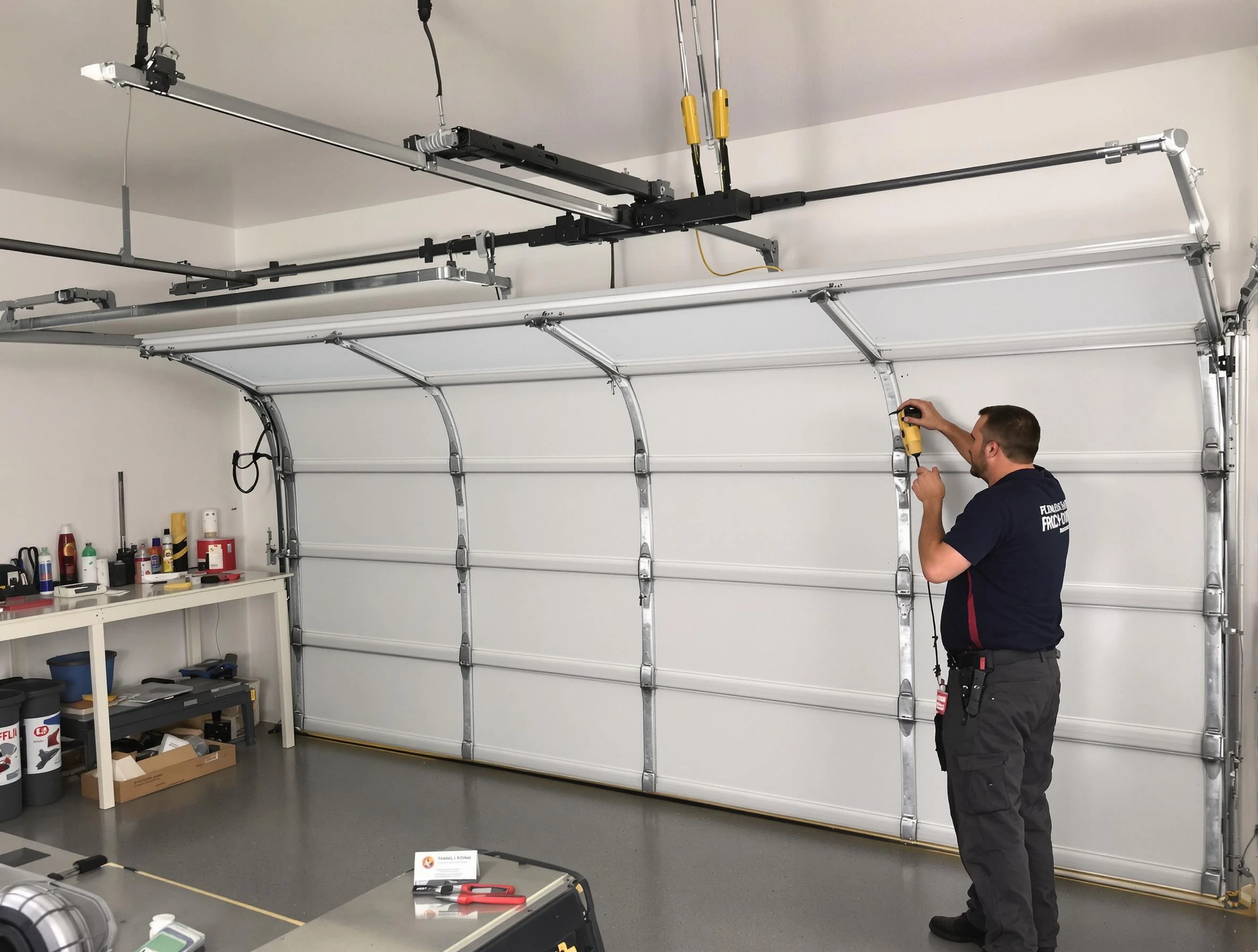 Paramus Garage Door Repair certified technician performing overhead door system repair in Paramus