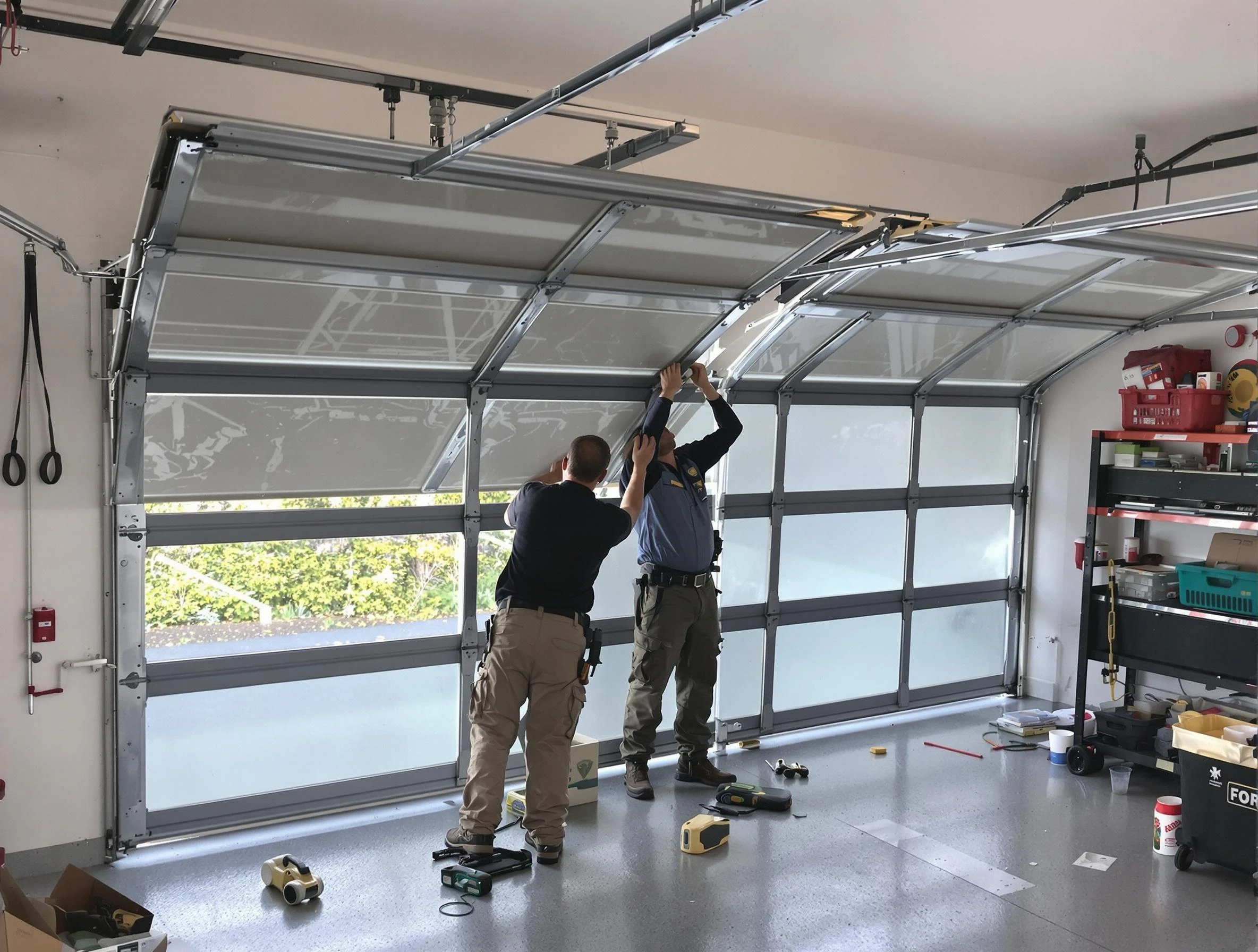 Paramus Garage Door Repair expert performing precise panel replacement on Paramus garage door