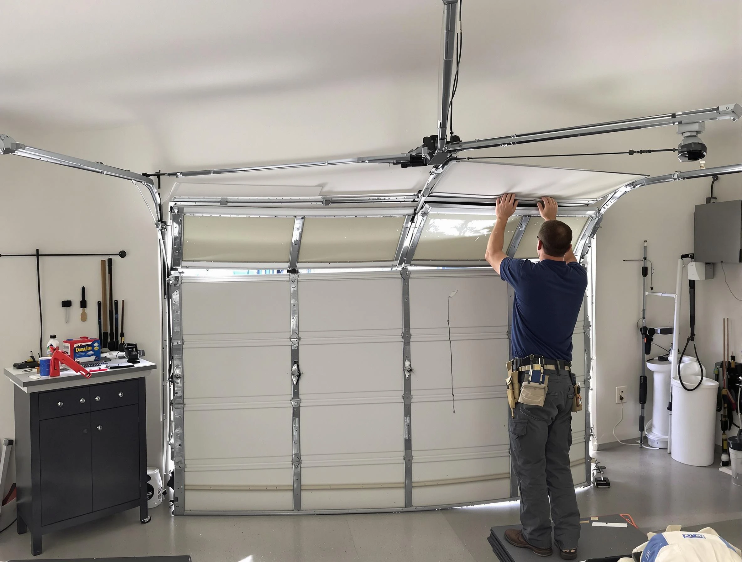 Paramus Garage Door Repair specialist performing precise section replacement on Paramus garage door
